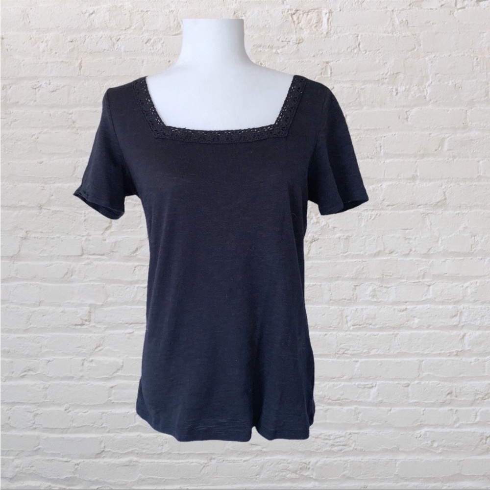 TALBOTS Lace Trimmed Square Neck Top